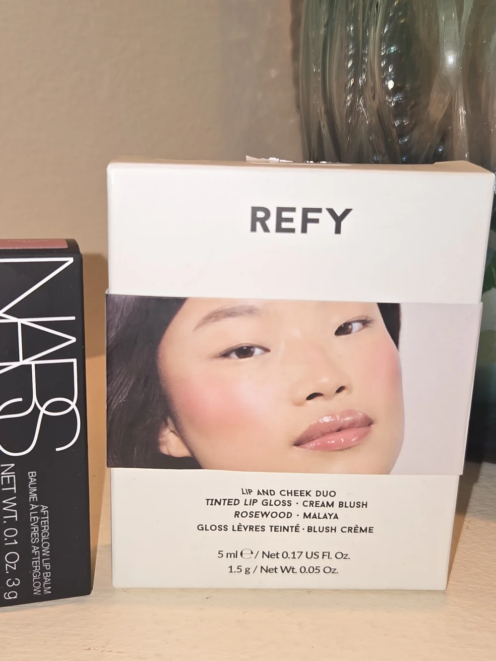 REFY Lip & Cheek Duo Rosewood/Malaya + NARS Fast Lane Lipstick + Charlotte Tilbu